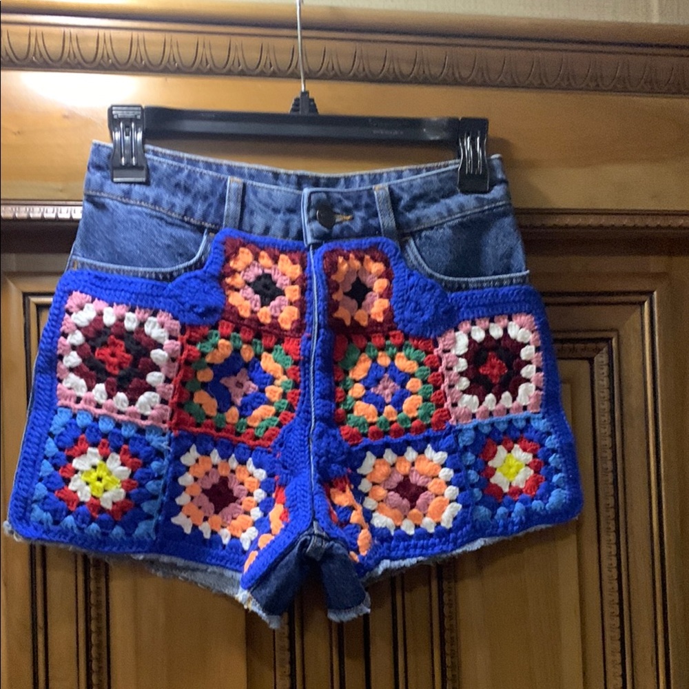 Anthropologie | FARMRio Ultra High-Rise Crochet Denim Shorts Size 26P